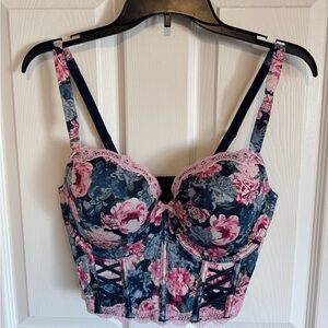 Victoria's Secret Dream Angels Lightly-Lined Lace Bra Corset Bustier Pink/Navy